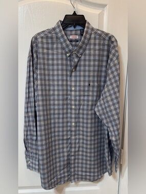 Izod Gray and Blue Plaid Button-Down Shirt Men long sleeve XXL/ TTG/ / XXG New